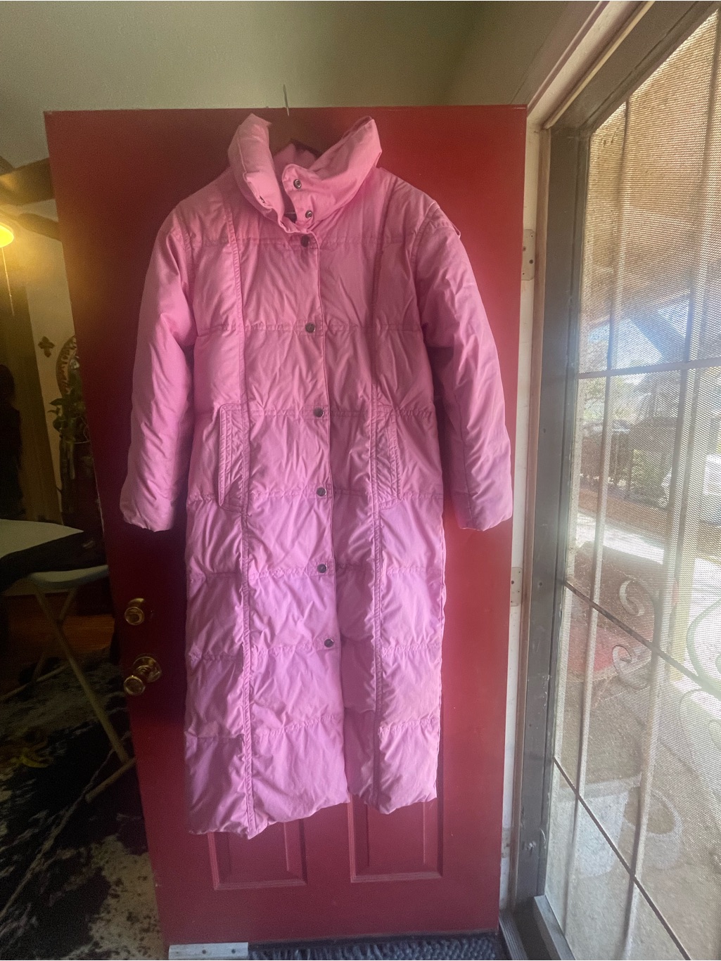 100% Duck Down The Company Store Pink Long Puffer Coat